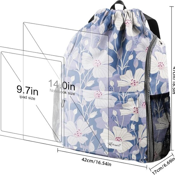 Drawstring Backpack with Mesh Pockets String Gym Bag Sackpack Sandproof Water Re - Picture 7 of 7